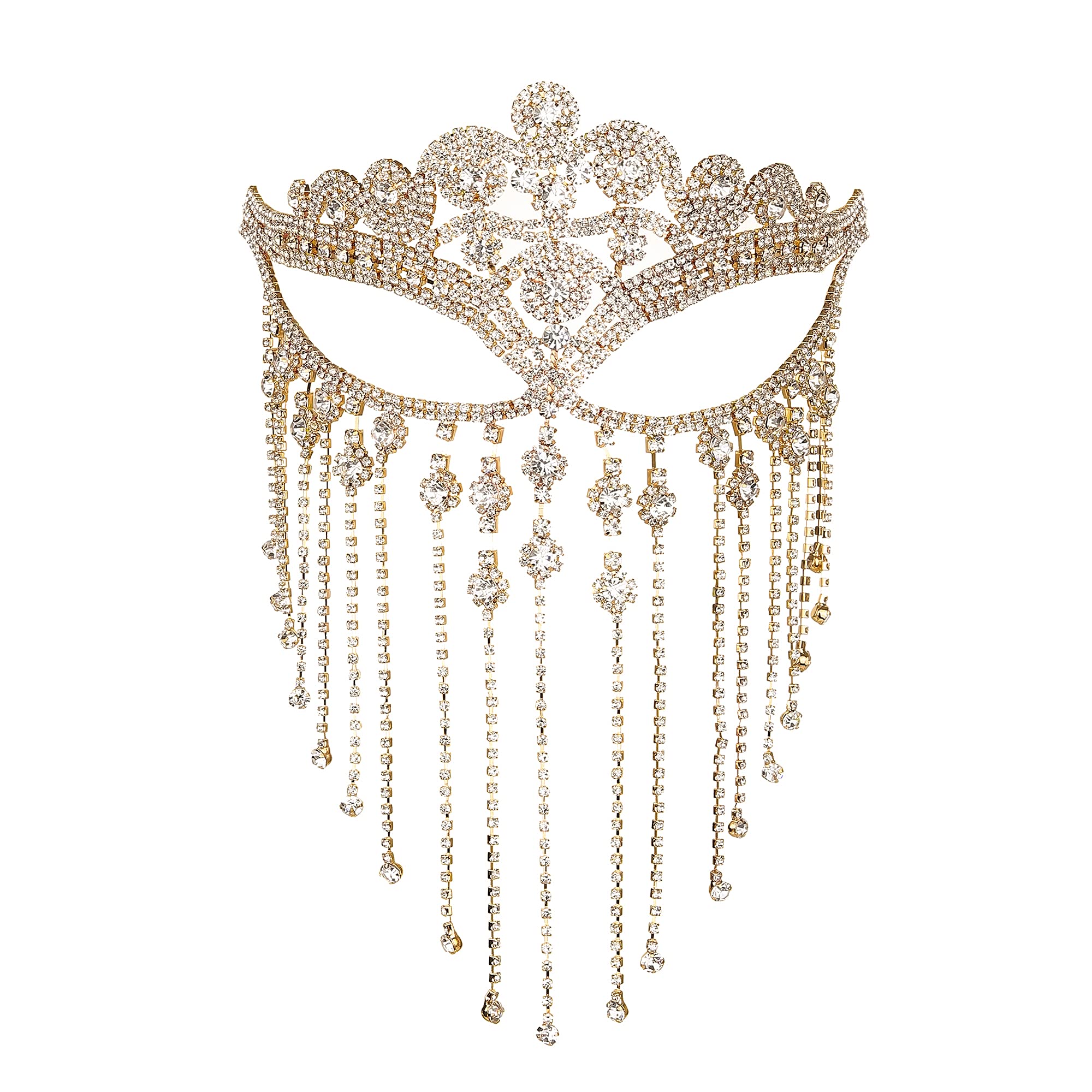 MineSign Masquerade Mask Chain for Women Boho Tassel Head Chain Vintage Rhinestone Halloween Face Jewelry for Party Cosplay Gold