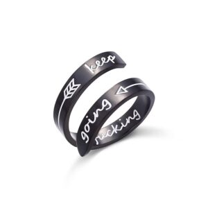 engraving inspirational stacking thumb rings for women men stainless steel keep going never give up message arrow statement ring finger band personality encouragement gift (keep fucking going(black))