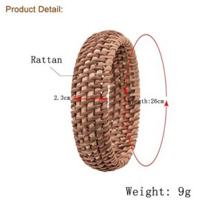 COLORFUL BLING 2Pcs Handwoven Wooden Braided Rattan Knit Cuff Bracelet Natural Bamboo Square Round Geometric Chunky Wrap Bangle for Women Ethnic Tribal Wrist Jewelry-A rattan