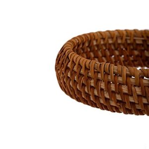 COLORFUL BLING 2Pcs Handwoven Wooden Braided Rattan Knit Cuff Bracelet Natural Bamboo Square Round Geometric Chunky Wrap Bangle for Women Ethnic Tribal Wrist Jewelry-A rattan