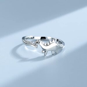 Silvery Dinosaur Open Band Ring for Women Man Fashion Punk Statement Expandable Adjustable Unisex Animal Dragon Stegosaurus Finger Rings Comfort Fit Dainty Birthday Jewelry for Friend