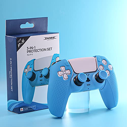 ECHZOVE PS5 Controller Accessories, PS5 Controller Skin, PS5 Controller Plate and PS5 Thumb Grips - Light Blue