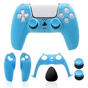 ECHZOVE PS5 Controller Accessories, PS5 Controller Skin, PS5 Controller Plate and PS5 Thumb Grips - Light Blue