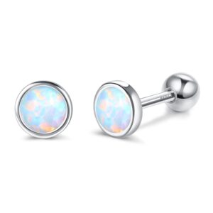 milacolato 925 sterling silver stud earrings 18k white gold plated hypoallergenic gemstone stud earrings 4mm created-opal stud earrings for women