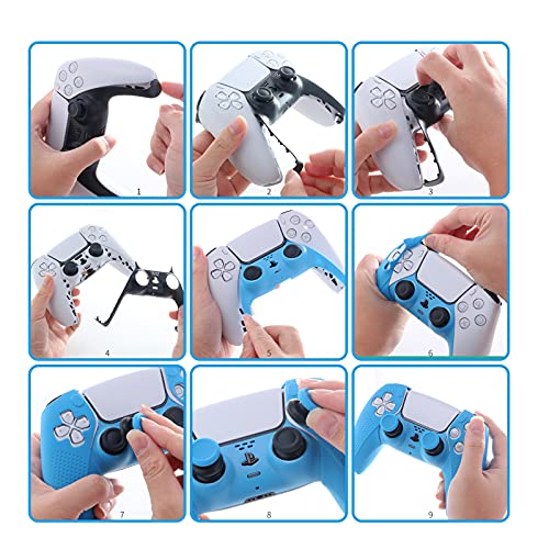 ECHZOVE PS5 Controller Accessories, PS5 Controller Skin, PS5 Controller Plate and PS5 Thumb Grips - Light Blue