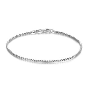 BORUO Sterling Silver 1.5mm Box Chain Charm Bracelet for Women Men-6 Inch