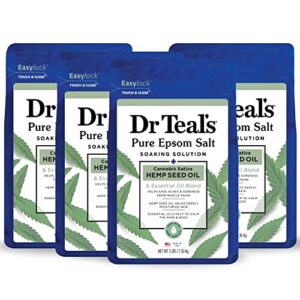 Dr Teal's Pure Epsom Salt, Cannabis Sativa Hemp Seed Oil, 3 lb (Pack of 4) (Packaging May Vary)