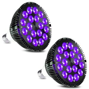 KINGBO Black Light Bulbs, 2 Pack 36W LED Blacklight Bulbs E26 PAR38 Glow in The Dark, UV Black Bulb 395nm LEDs for Blacklight Party, Fluorescent Art, Holiday Decorations, Acrylic Pouring Light