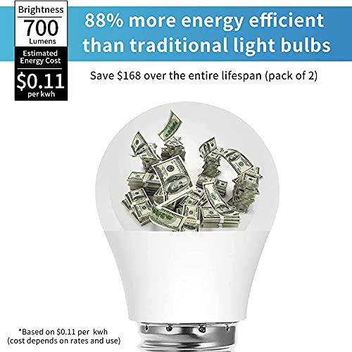 KINDEEP 7W Refrigerator Light Bulb, A15 LED Bulb, 60 Watt Equivalent, Daylight White 5000K, 700LM, Waterproof Appliance Fridge Light Bulb, Ceiling Fan, Non-Dimmable, E26 Medium Base, 2 Pack