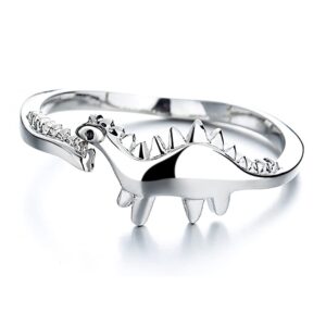 Silvery Dinosaur Open Band Ring for Women Man Fashion Punk Statement Expandable Adjustable Unisex Animal Dragon Stegosaurus Finger Rings Comfort Fit Dainty Birthday Jewelry for Friend