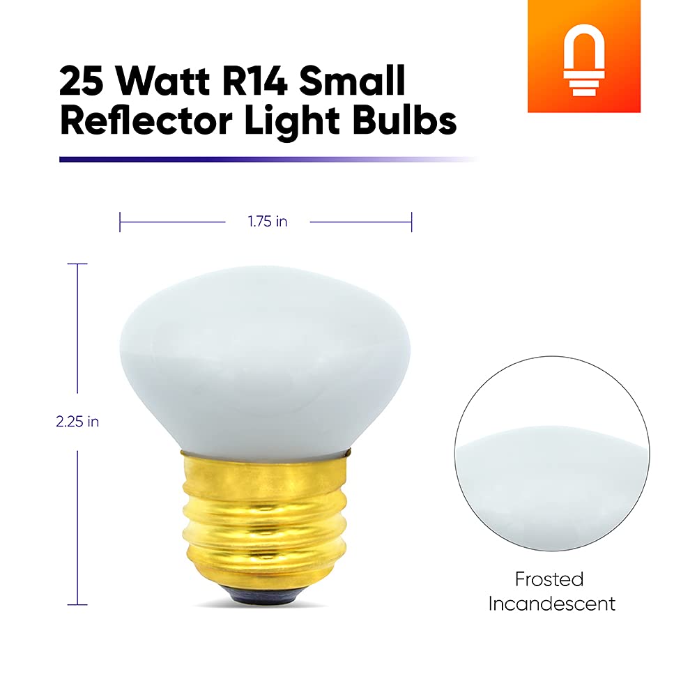 lumenivo 25 Watt R14 Small Reflector Light Bulbs - 120/130 Volt E26 Short Neck Base Replacement Frosted Incandescent Lava Lamp Flood Light Bulbs - 2500K China Cabinet Light Bulbs - 2 Pack