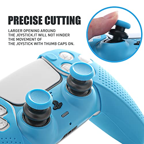 ECHZOVE PS5 Controller Accessories, PS5 Controller Skin, PS5 Controller Plate and PS5 Thumb Grips - Light Blue