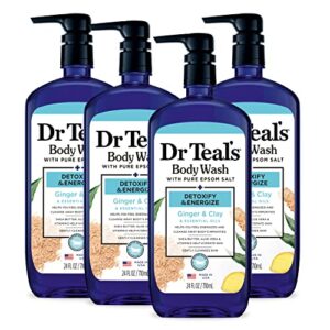 dr teal's body wash with pure epsom salt, detoxify & energize with ginger & clay, 24 fl oz (pack of 4) (packaging may vary)