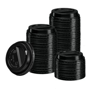 GUSTO [100 Count] Disposable Plastic Dome Lids for 10, 12, 16, & 20 oz. Paper Hot Coffee Cup - Black (Formerly Comfy Package)