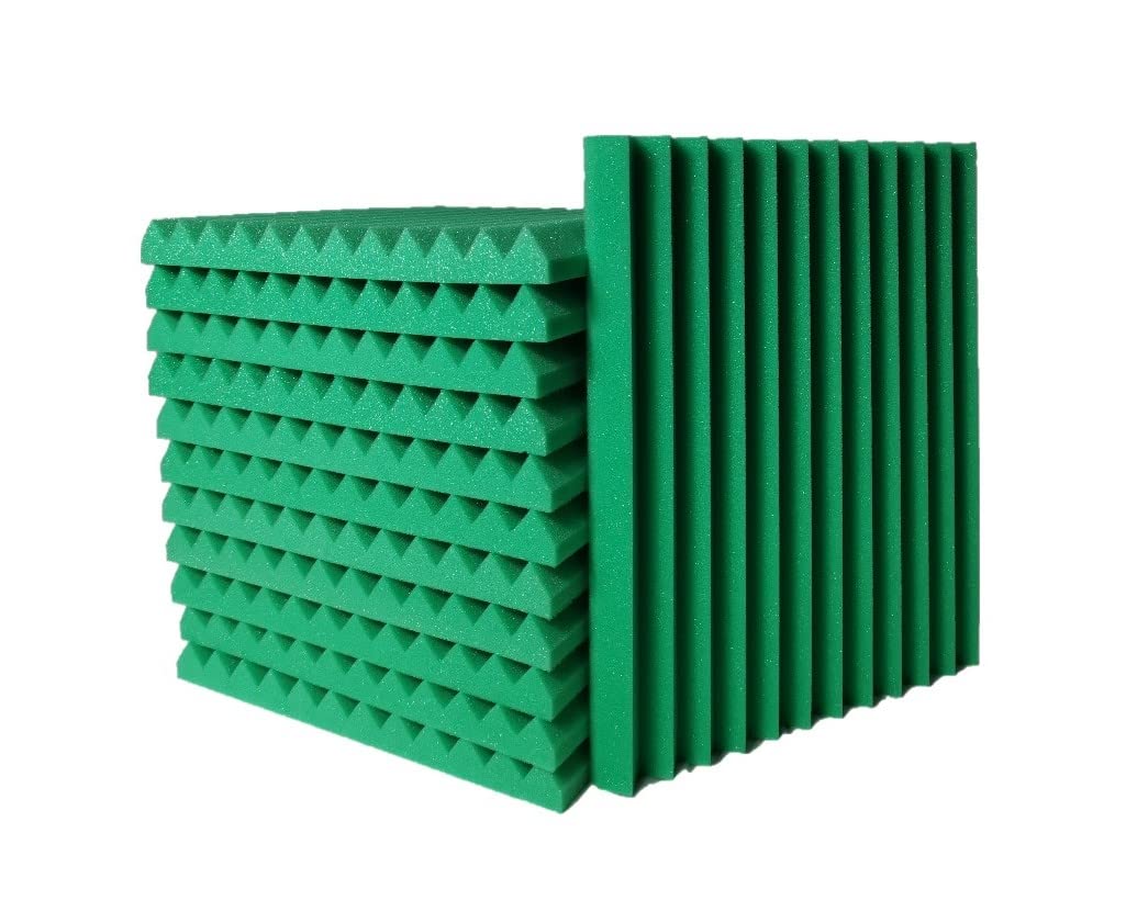 Frcevzoie 52 PACK Acoustic Foam Panels 12”×12”×1” Indoor Sound Insulation Board, Suitable for Sound Training Room, Anchor Room, Movie Theater and All Acoustic Improvement (Black/Green)