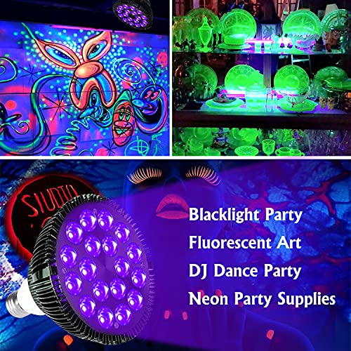 KINGBO Black Light Bulbs, 2 Pack 36W LED Blacklight Bulbs E26 PAR38 Glow in The Dark, UV Black Bulb 395nm LEDs for Blacklight Party, Fluorescent Art, Holiday Decorations, Acrylic Pouring Light