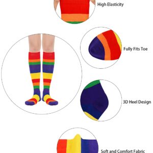 Century Star Women's Knee High Socks Athletic Thin Stripes Tube Socks High Stockings Outdoor Sport Socks 1 Pack Blue Red Stripes One Size