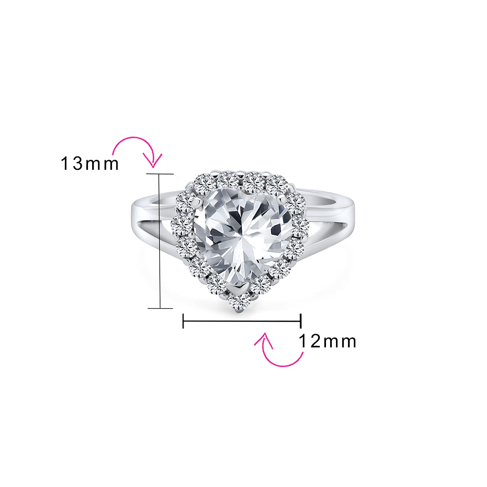 Personalize Romantic Statement 3CT AAA CZ Halo Promise Brilliant Cut Heart Shape Engagement Ring For Women .925 Sterling Silver Split Band Customizable