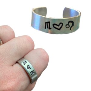 zodiac sign hand stamped aluminum ring for couples boyfriend girlfriend- capricorn, aquarius, pisces, aries, taurus, gemini, cancer, leo, virgo, libra, scorpio, sagittarius