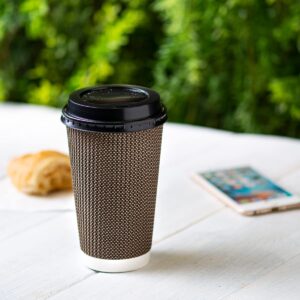 GUSTO [100 Count] Disposable Plastic Dome Lids for 10, 12, 16, & 20 oz. Paper Hot Coffee Cup - Black (Formerly Comfy Package)