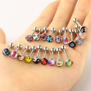 Lot of Surgical Steel Metal Tongue Rings Barbells Tongue Piercing Bar Nasty Wordings Picture Logo Signs 14g - Length 5/8" or 16mm