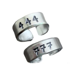 Personalized Angel Number Hand Stamped Aluminum Ring, Adjustable, Numerology 111, 222, 333, 444, 555, 666, 777, 888, 999, Devil Ring