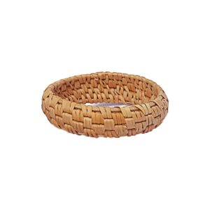 COLORFUL BLING 2Pcs Handwoven Wooden Braided Rattan Knit Cuff Bracelet Natural Bamboo Square Round Geometric Chunky Wrap Bangle for Women Ethnic Tribal Wrist Jewelry-A rattan