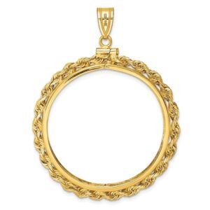 Roy Rose Jewelry Gold Coin Mounting | Mexican 50 Peso Coins | 37mm | Screw Top | Rope, Twisted Rope Border Edge Bezel Pendant Frames | Solid 14K Gold