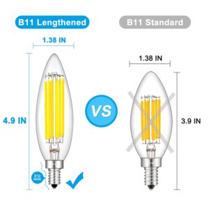 CRLight 10W High Brightness Dimmable LED Candelabra Bulb 5200K Daylight White, 90W Equivalent 900LM E12 LED Bulbs, Upgraded Lengthened B11 Clear Glass Chandelier Light Bulbs, 4 Pack