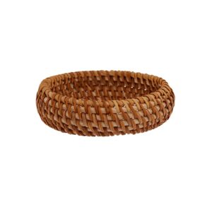 COLORFUL BLING 2Pcs Handwoven Wooden Braided Rattan Knit Cuff Bracelet Natural Bamboo Square Round Geometric Chunky Wrap Bangle for Women Ethnic Tribal Wrist Jewelry-A rattan