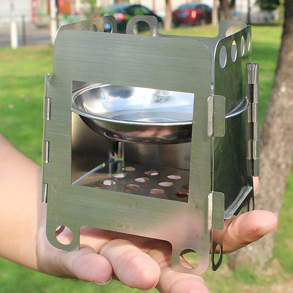 AOTU AirOka Foldable Camping Stove Stainless Steel Stove Outdoor Activities Wood Burning Stove for Outdoor Camping Cooking Hiking Hunting Picnic BBQ Survival Packs Emergency Preparedness