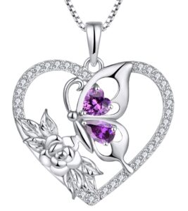 yl women's butterfly necklace 925 sterling silver flower rose pendant created amethyst halo jewelry