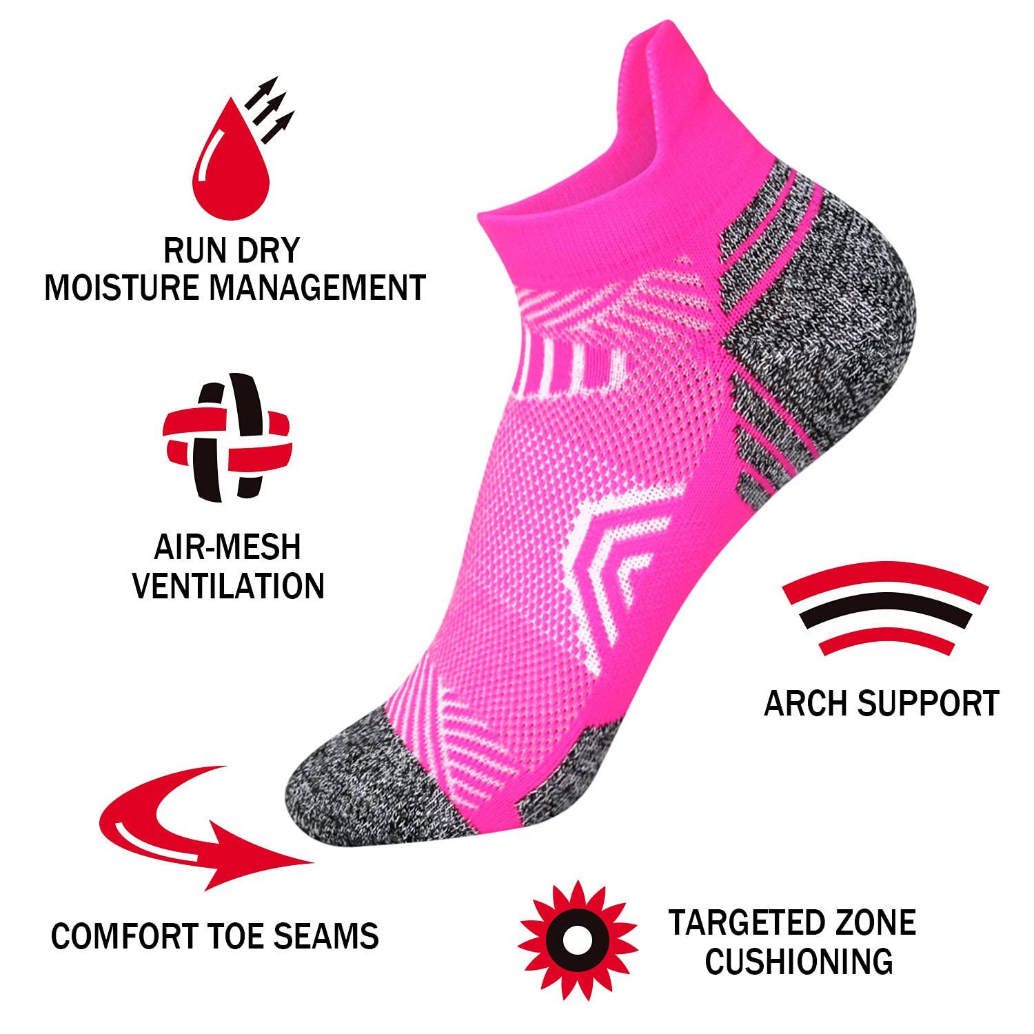 Aimerday Athletic Ankle Womens Socks Running Compression Socks for Women Cozy 5 Pack Low Cut Performance Soft Tab Socks