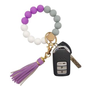 fivwin silicone keychain bracelet for women beaded keyring wristlet house car keys ring holder with gift box (k-morandi purple)