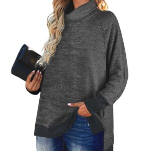 OFEEFAN Tunic Sweatshirts for Women Tops Long Sleeve Womens Turtleneck Gray XL