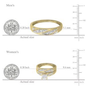 Dazzlingrock Collection 0.30 Carat (ctw) Round White Diamond Cluster Style Men & Women's Engagement Trio Set 1/3 CT, 10K Yellow Gold