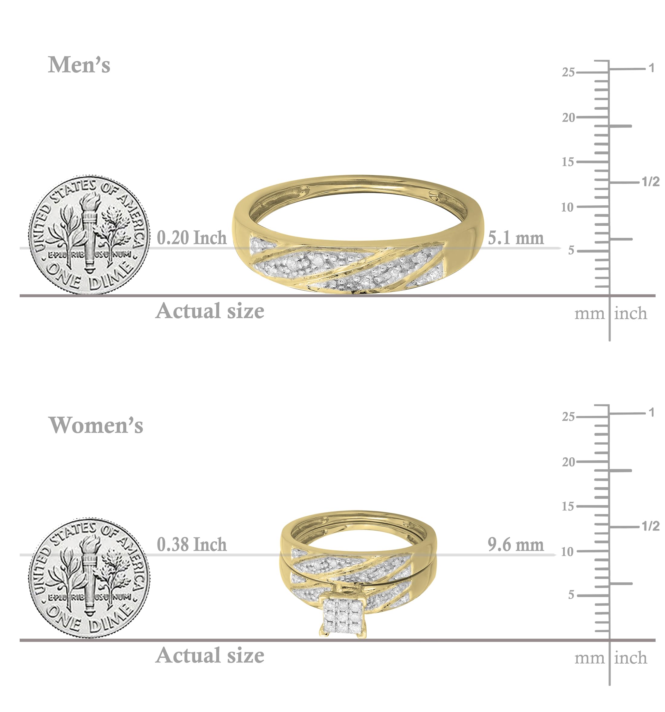 Dazzlingrock Collection 0.30 Carat (ctw) Round White Diamond Cluster Style Men & Women's Engagement Trio Set 1/3 CT, 10K Yellow Gold