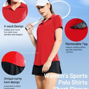 MIER Women's Golf Polo Shirts Collared V Neck Short Sleeve Tennis Shirt, Dry Fit, Moisture Wicking, Red, XL