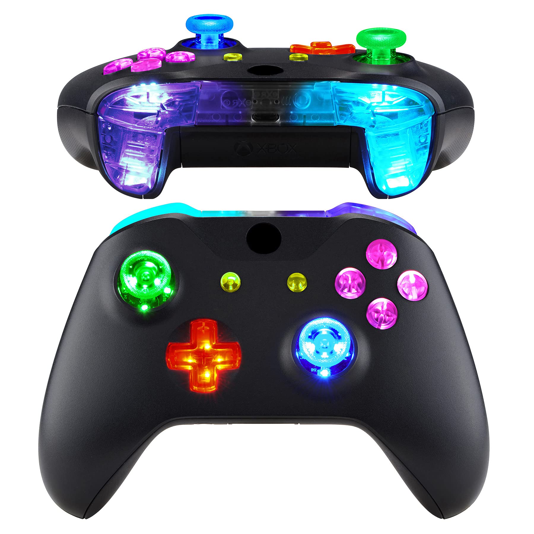 eXtremeRate Multi-Colors Luminated Bumpers Triggers Dpad Thumbsticks Start Back ABXY Action Buttons, DTFS (DTF 2.0) LED Kit for Xbox One S & X Controller (Model 1708) - Controller NOT Included