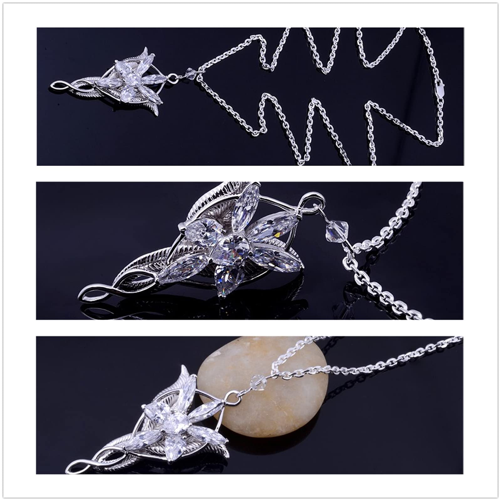 XHBTS 2 Set Lord of the R. Elven Leaf Aragorn Arwen Evenstar Pendant Chain Necklace Princess Chain with Box