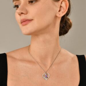 YL Women's Butterfly Necklace 925 Sterling Silver Flower Rose Pendant Created Amethyst Halo Jewelry