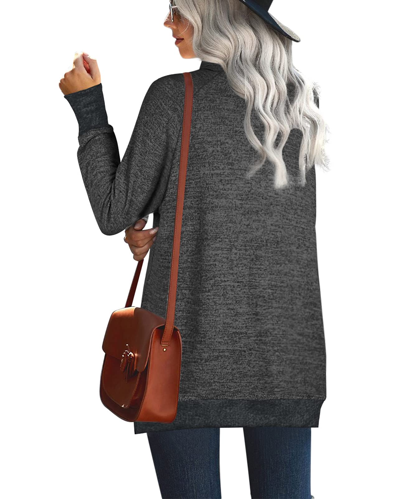 OFEEFAN Tunic Sweatshirts for Women Tops Long Sleeve Womens Turtleneck Gray XL