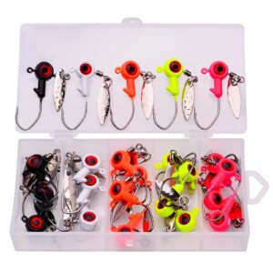 Soft Lure Jig Heads Kit - Swimbait Paddle Tail Soft Plastic Shad Lure Crappie Jigs Heads Fishing Jigs with Willow Blade for Freshwater Saltwater Bass Fishing - 1/10oz 25pcs Jig + 50pcs Soft Baits Set