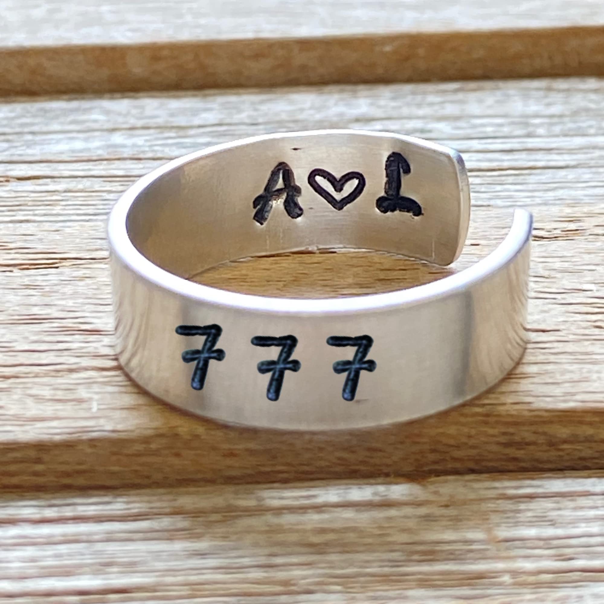 Personalized Angel Number Hand Stamped Aluminum Ring, Adjustable, Numerology 111, 222, 333, 444, 555, 666, 777, 888, 999, Devil Ring