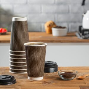 GUSTO [100 Count] Disposable Plastic Dome Lids for 10, 12, 16, & 20 oz. Paper Hot Coffee Cup - Black (Formerly Comfy Package)