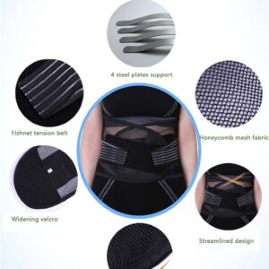 XMSM Strong Support Lumbar Back for Men & Women Lower Back Brace for Pain Relief and Injury Prevention Lightweight & Breathable (Color : Black, Size : XX-Large)