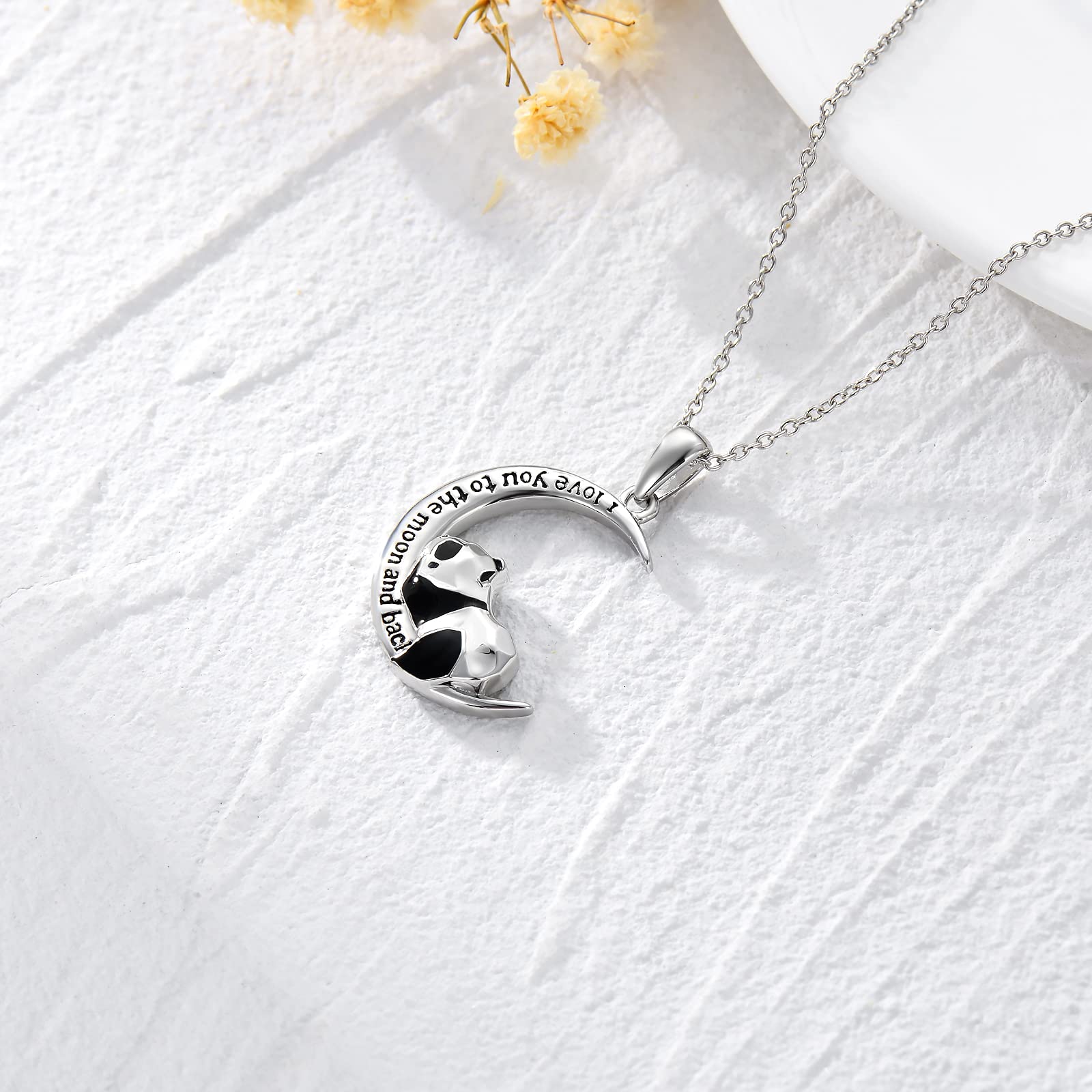 POPKIMI Sterling Silver Origami Panda Necklace I Love You to The Moon and Back Necklace for Women Wife Mom Birthday (Origami Panda)