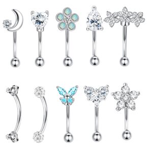 thunaraz 16g rook daith earrings for women surgical steel 6mm eyebrow rings inlaid cz opal turquoise belly lip ring cartilage surface tragus piercing jewelry 10 pcs