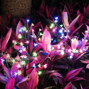 mopha Solar Garden Lights, 4 Pack Flower Solar Lights Outdoor Waterproof, 2 Mode Solar Cherry Blossom Lights Decorative with Heavy Bulb Base, for Outdoor, Patio, Yard & Garden Decor