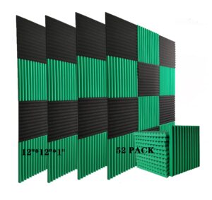 frcevzoie 52 pack acoustic foam panels 12”×12”×1” indoor sound insulation board, suitable for sound training room, anchor room, movie theater and all acoustic improvement (black/green)